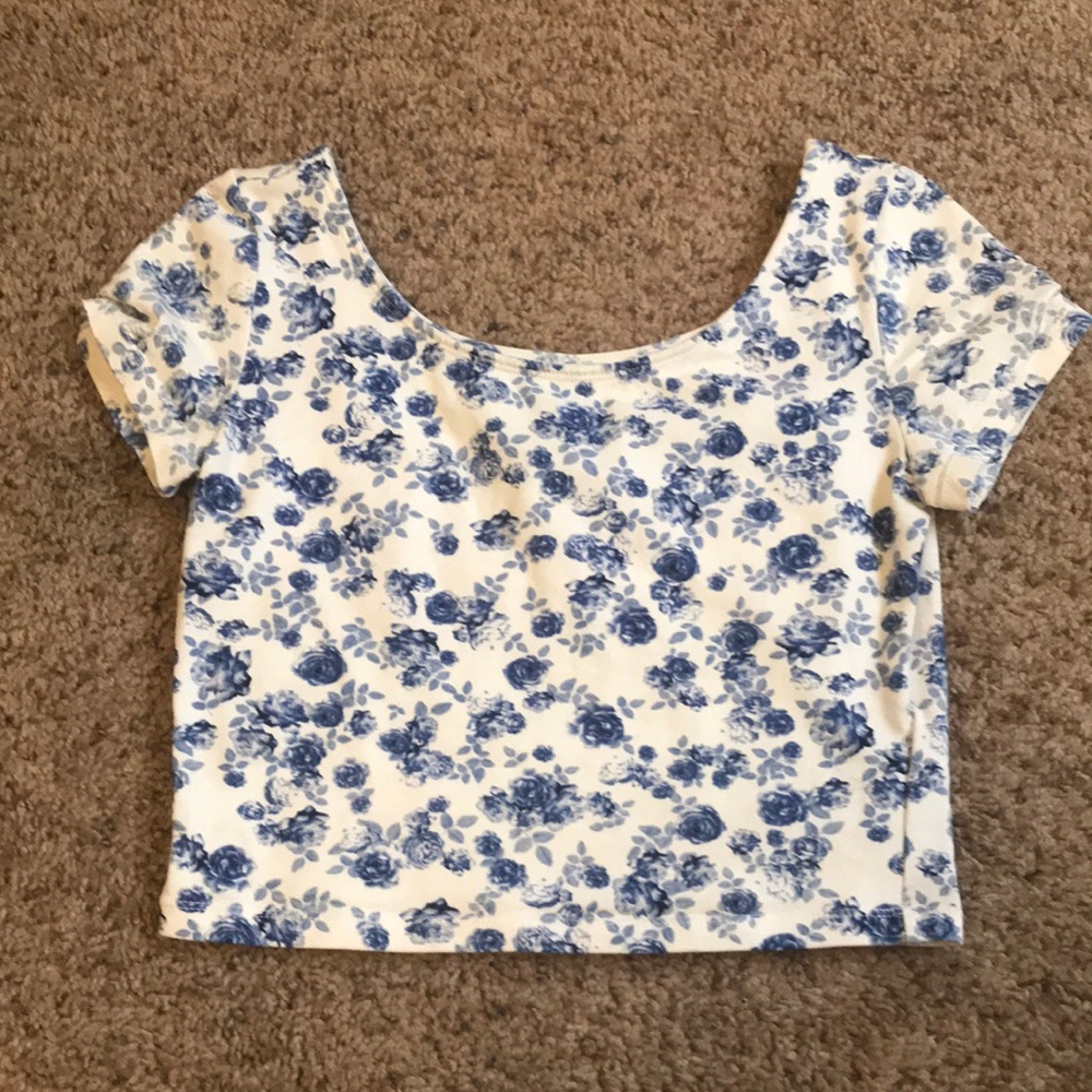 Blue rose pattern crop top